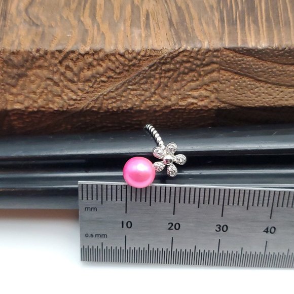 Size 8 925 Sterling Silver Pink Genuine Pearl And Flower CZ Gem Ring - Picture 7 of 8